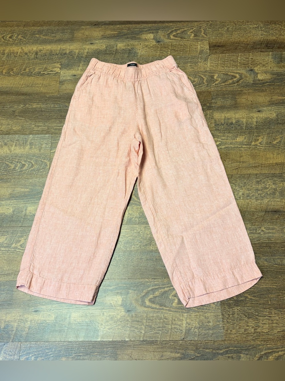 Tahari 100% Linen Pants Women’s Medium Orange Wide Leg Elastic Waist